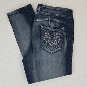 Jack David Cropped Jeans Women 24 Blue Embroidered Rhinestone High Rise Stretch
